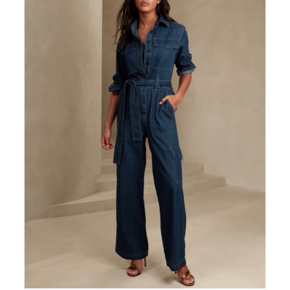 Banana republic denim jumpsuit. Only worn one time. - Picture 1 of 7